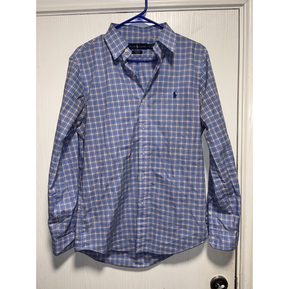 Polo Ralph Lauren Mens Performance Long Sleeve Shirt Blue Plaid Classic Fit‎